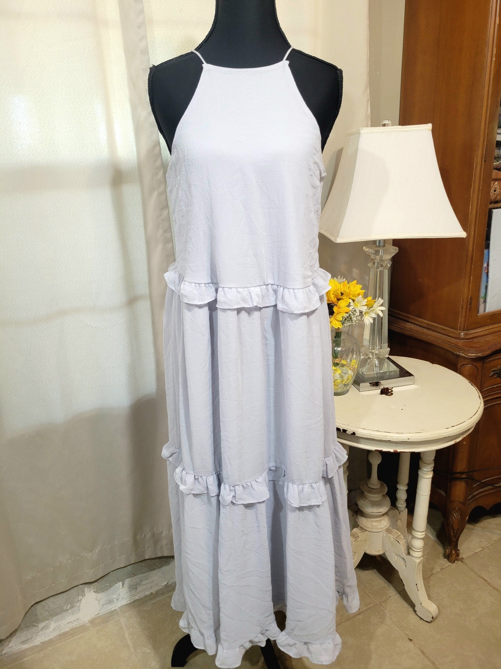 She + Sky Pale Blue Ruffle-Tier Maxi Dress